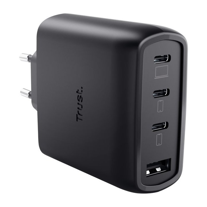 Cargador Usb Gan Trust Maxo 65w 3xusb-c Pd 1xusb-a Incluye Cable Usb-c 2m Negro
