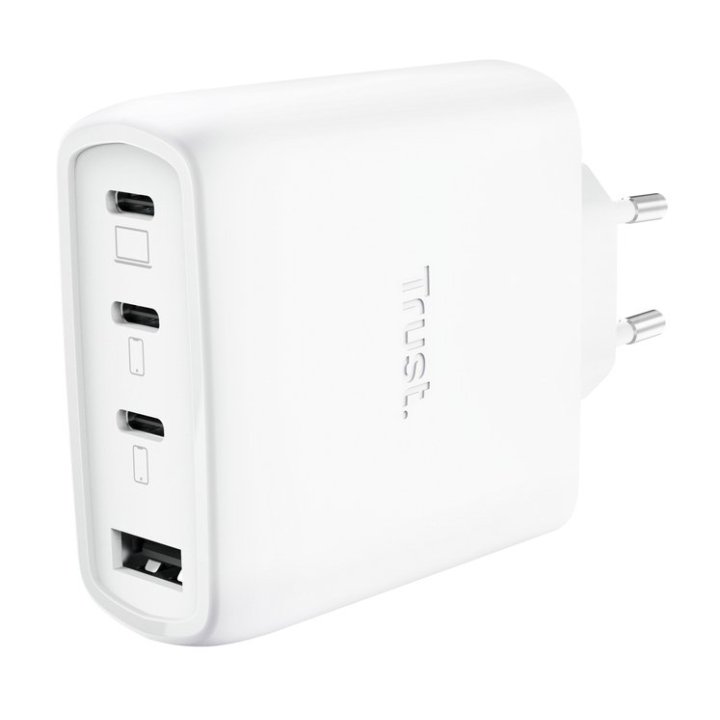 Cargador Usb Gan Trust Maxo 65w 3xusb-c Pd 1xusb-a Incluye Cable Usb-c 2m Blanco