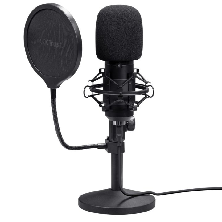 Microfono Trust Usb Gxt 269 Emita Ii Cardioide Soporte Metal Antivibracion Mute Negro