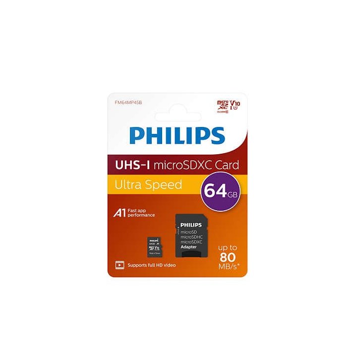 Memoria Sd Micro-sdxc 64gb Philips Clase 10 + Adaptador 95mb  Fm64mp45b