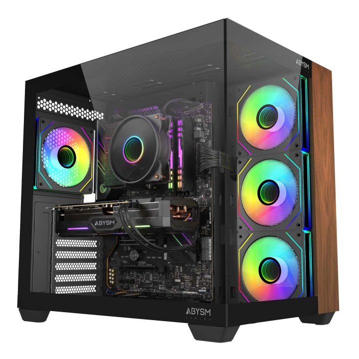 Caja Atx Semitorre Abysm Sava 285b Sin Fuente Negro Madera 3 Bahias Usb-c Gpu 410mm