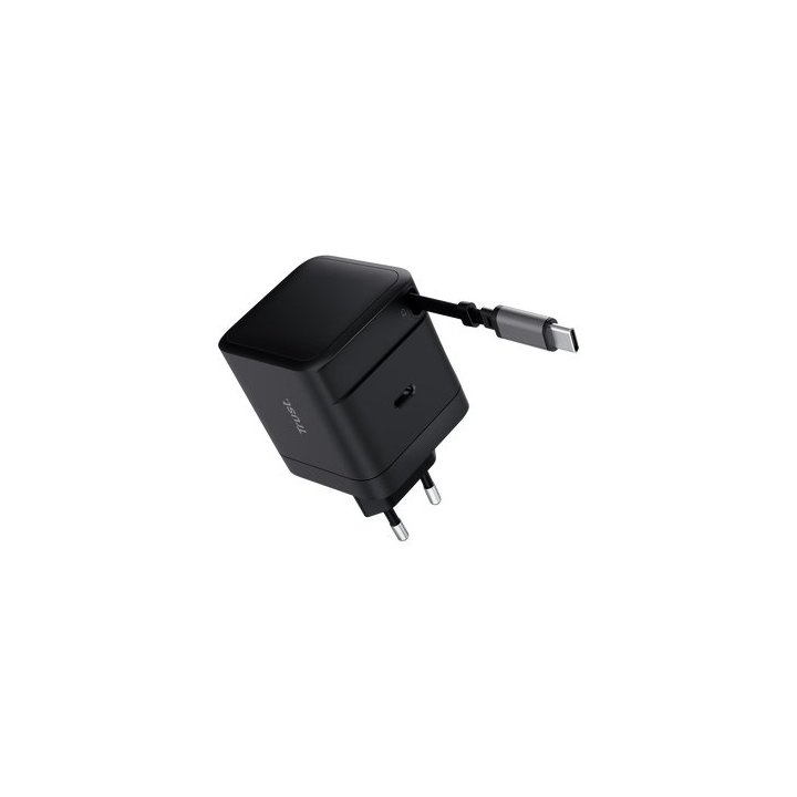 Cargador Usb-c Trust Maxo 65w Pd Cable Soldado Retractable 2xusb-c Negro