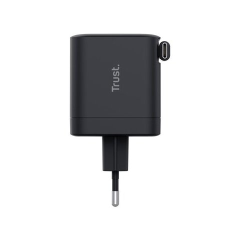 Cargador Usb-c Trust Maxo 65w Pd Cable Soldado Retractable 2xusb-c Negro