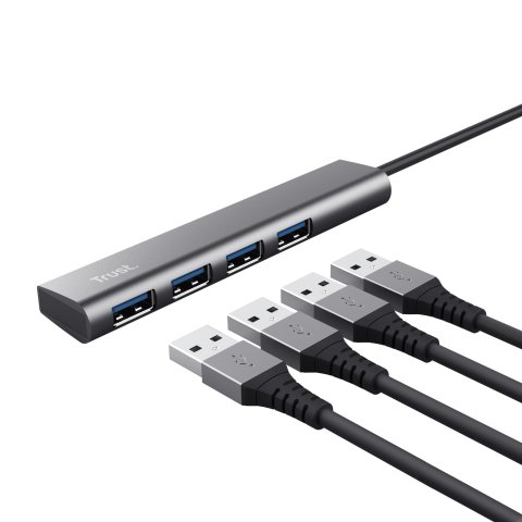 Hub Usb Trust Halyx Usb-c A 4xusb-a 3.2 Gen1 Gris