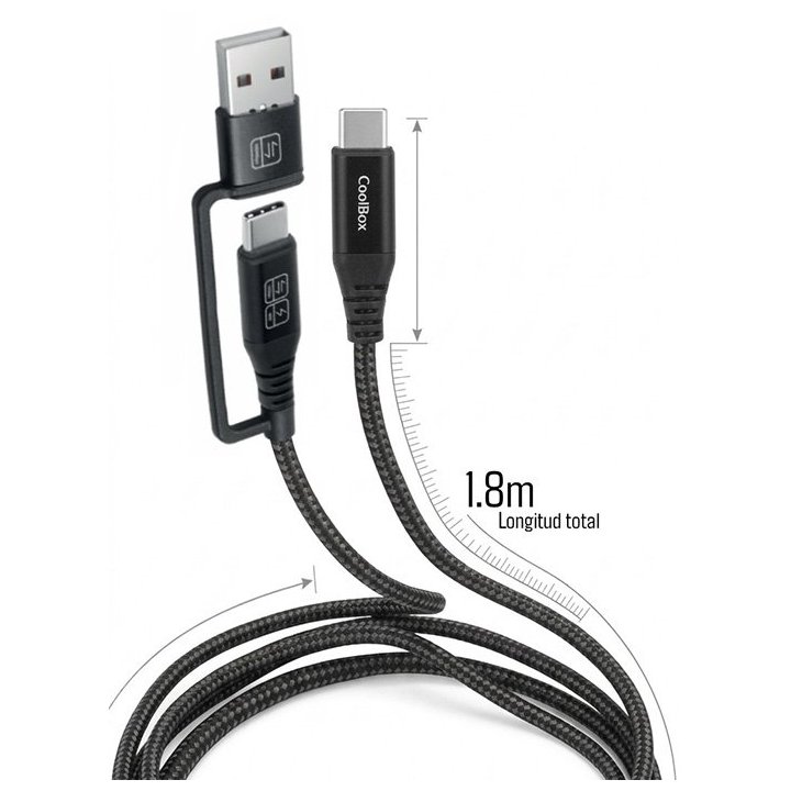 Cable Usb-c A Usb-c 1.8m Coolbox 60w Trenzado Adaptador Usb-a 