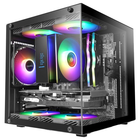 Caja Microatx Mars Gaming Mc-cube Gpu Max 260mm Cubo Panoramico Argb Usb-c Negra