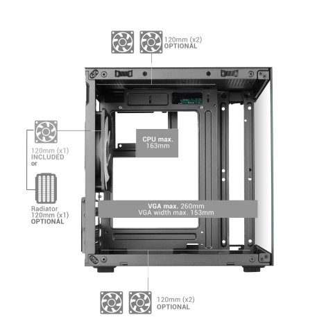 Caja Microatx Mars Gaming Mc-cube Gpu Max 260mm Cubo Panoramico Argb Usb-c Negra