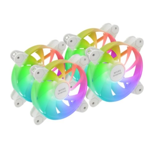 Kit 4xventilador Interno Argb Mars Gaming Mf4aw 120mm Sin Marco Rodamiento Fdb Blanco