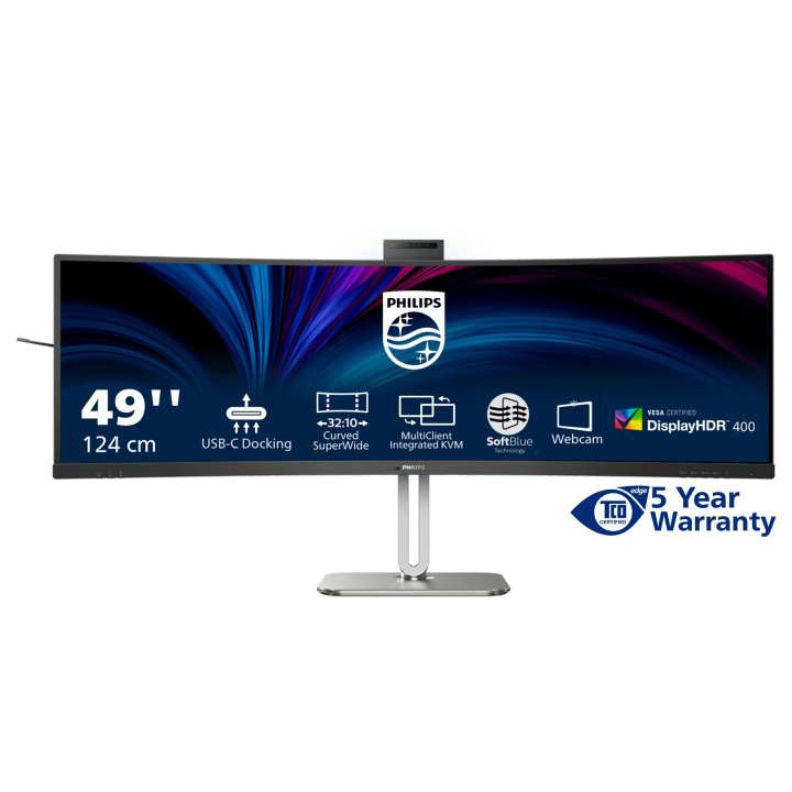 Monitor 49" Curvo Usb-c Dp Hdmi Philips 49b2u6900ch Va 5120x1440 75hz 4ms Vesa 2x5w Negro Webcam