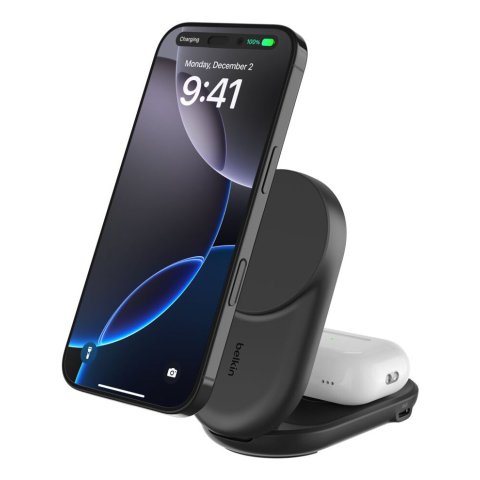 Cargador Inalambrico Belkin Wiz039kqbk 25w 2en1 Magnetico Plegable Para Iphone Y Airpods Negro