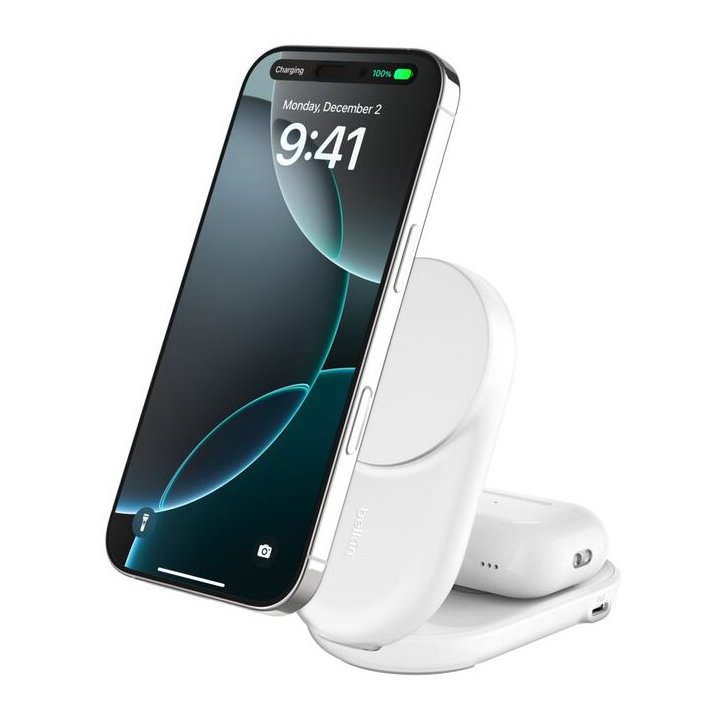 Cargador Inalambrico Belkin Wiz039kqwh Qi2 25w 2en1 Magnetico Plegable Para Iphone Y Airpods Blanco