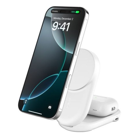 Cargador Inalambrico Belkin Wiz039kqwh Qi2 25w 2en1 Magnetico Plegable Para Iphone Y Airpods Blanco