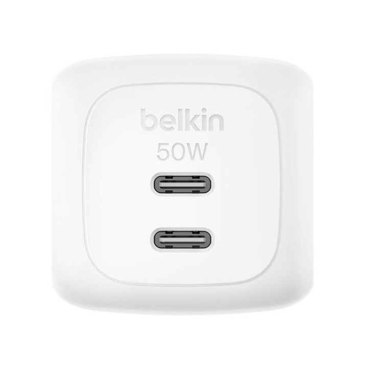 Cargador Usb Gan Belkin Wch019kqwh 50w 2xusb-c Pd Pps Diseño Compacto Color Blanco