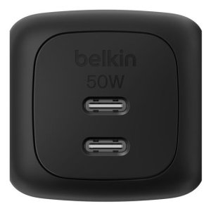 Cargador Usb Gan Belkin Wch019kqbk 50w 2xusb-c Pd Pps Diseño Compacto Color Negro