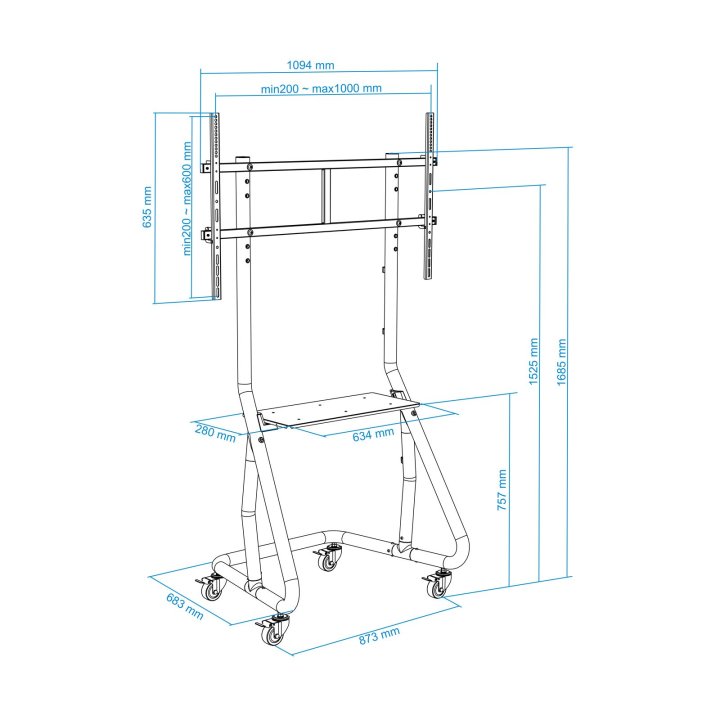 Soporte De Suelo Con Ruedas Tooq Fs20200m-b 1 Pantalla 60"-100" Vesa 200x200-1000x600 Bandeja Negro