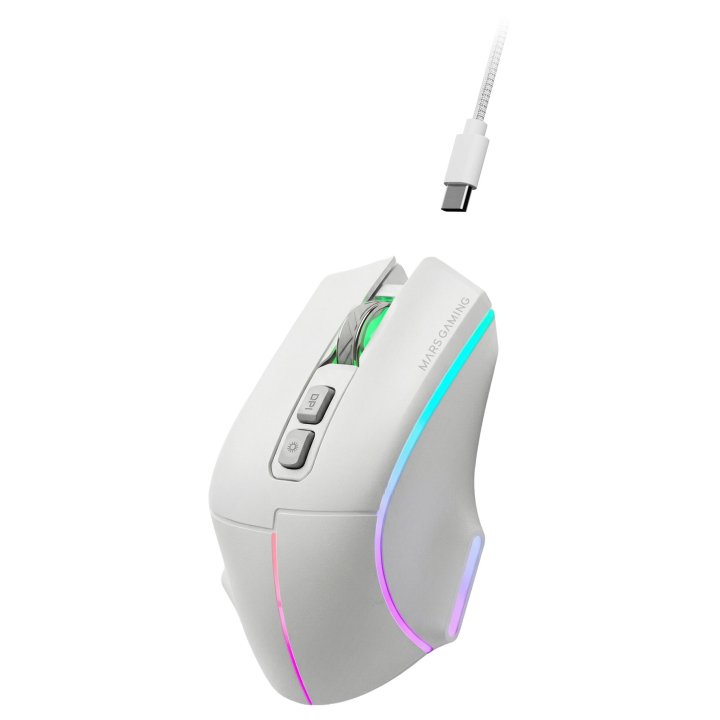 Mouse Mars Gaming Wireless Y Bluetooth Mmw-vector Tri-mode 2.4g Ghz Bt 5.4 Usb-c 7 Botones 12000 Dpiblanco