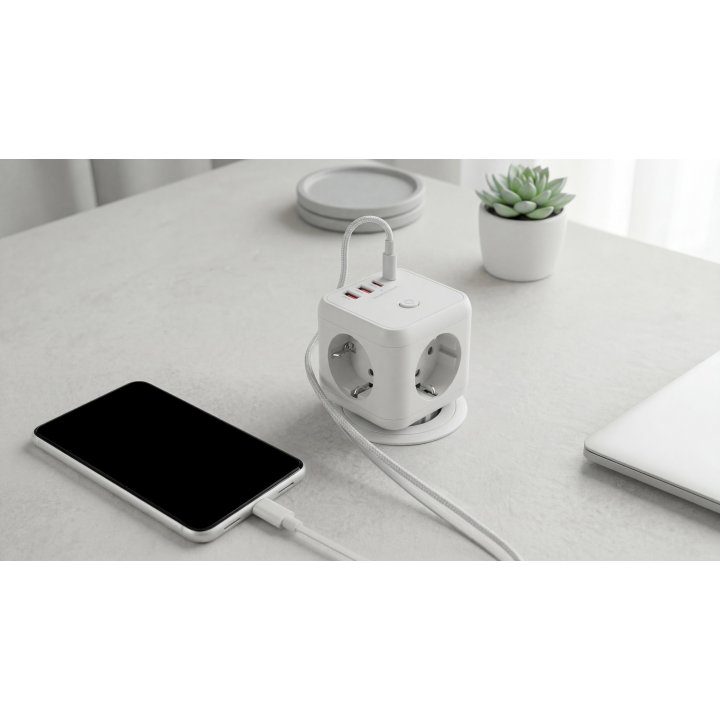 Powercube Mars Gaming Md-cube20w 4 Usb 3 Tomas De Corriente. Regleta Color Blanco