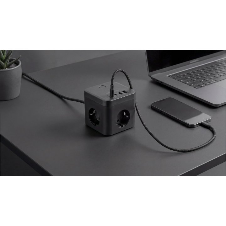 Powercube Mars Gaming Md-cube35 4 Usb 3 Tomas De Corriente Con Cable 1.8m Regleta Color Negro