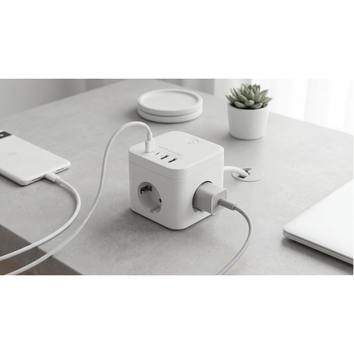 Powercube Mars Gaming Md-cube35w 4 Usb 3 Tomas De Corriente Con Cable 1.8m Regleta Color Blanco