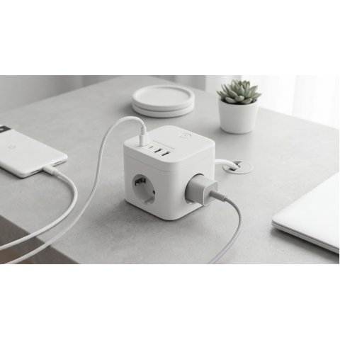 Powercube Mars Gaming Md-cube35w 4 Usb 3 Tomas De Corriente Con Cable 1.8m Regleta Color Blanco
