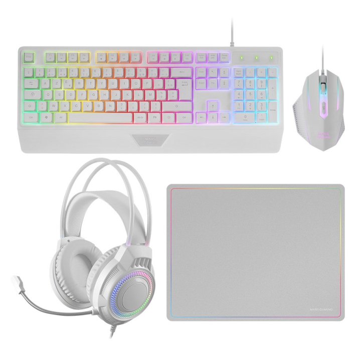 Teclado Mouse Headset Y Alfombrilla Mars Gaming Mcp124prowfr H-mech Rgb 3200dpi Frances Blanco