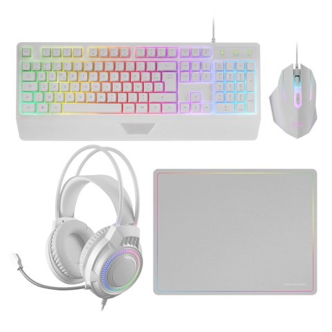 Teclado Mouse Headset Y Alfombrilla Mars Gaming Mcp124prowfr H-mech Rgb 3200dpi Frances Blanco