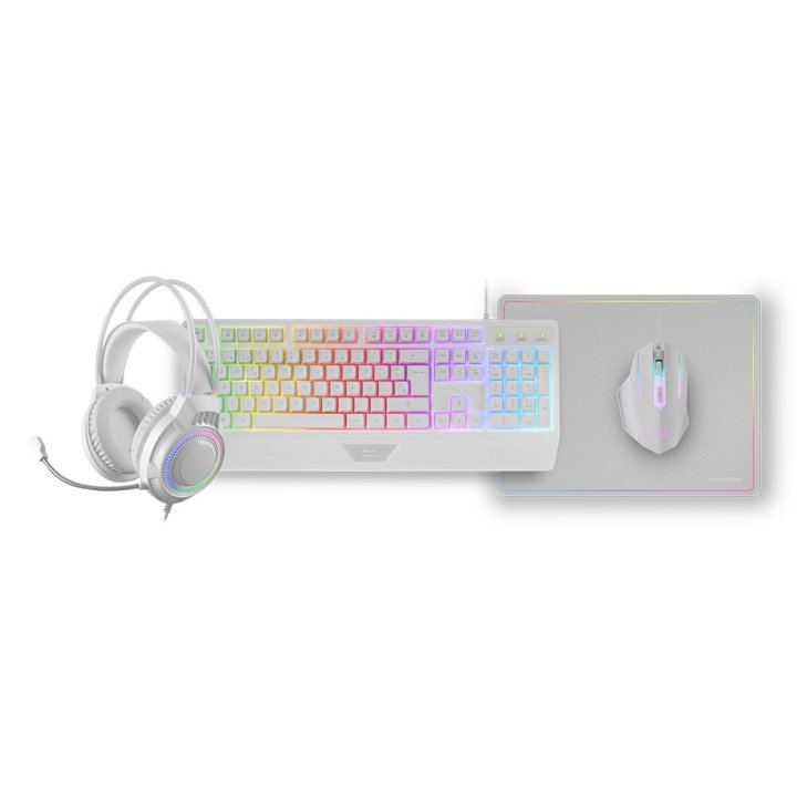 Teclado Mouse Headset Y Alfombrilla Mars Gaming Mcp124prowfr H-mech Rgb 3200dpi Frances Blanco