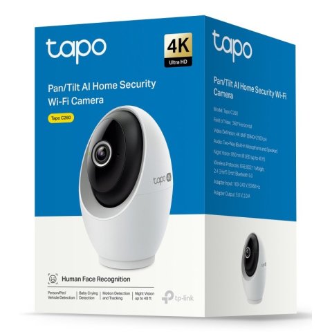 Camara Interior Ip Tp-link Tapo C260 4k 8mp 360º Reconocimiento Facial Privacidad Fisica Blanco