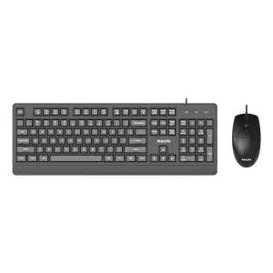 Teclado Y Mouse Philips Spt6247b Cable Usb 2.0 1200 Dpi Atajos Multimedia Negro Ergonomico